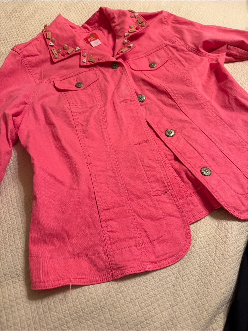 Bright salmon coral Embellished-Collar Women's Jacket